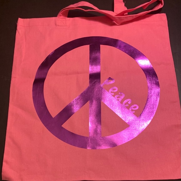 15x16in pink peace canvas tote bag. - Picture 2 of 2